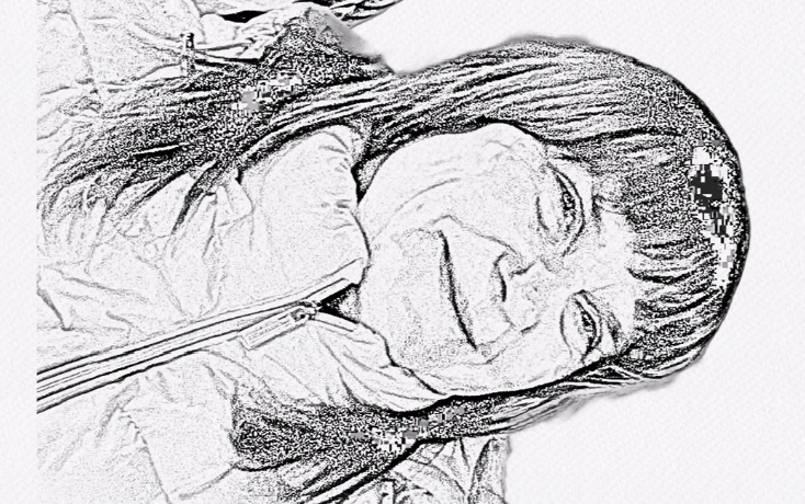 A sketched portrait of Vala, the person behind Shiny House